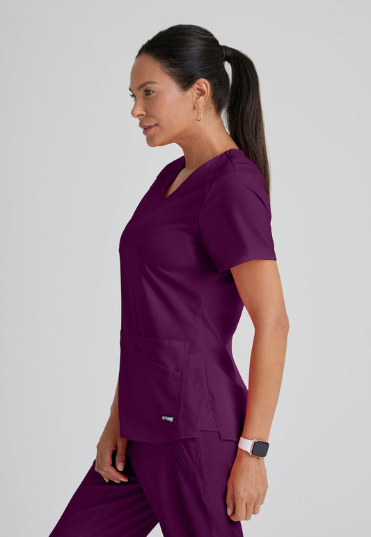 Greys Anatomy Stretch GRST011 Emma Scrub Top Wine