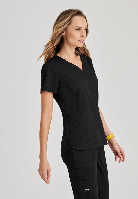 Greys Anatomy Stretch GRST136 Capri Tuck-in Scrub Top Black