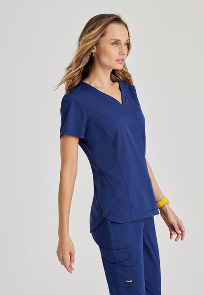 Greys Anatomy Stretch GRST136 Capri Tuck-in Scrub Top Indigo