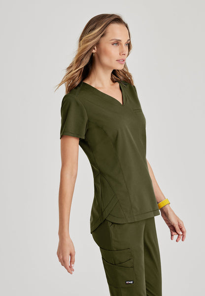 Greys Anatomy Stretch GRST136 Capri Tuck-in Scrub Top Olive