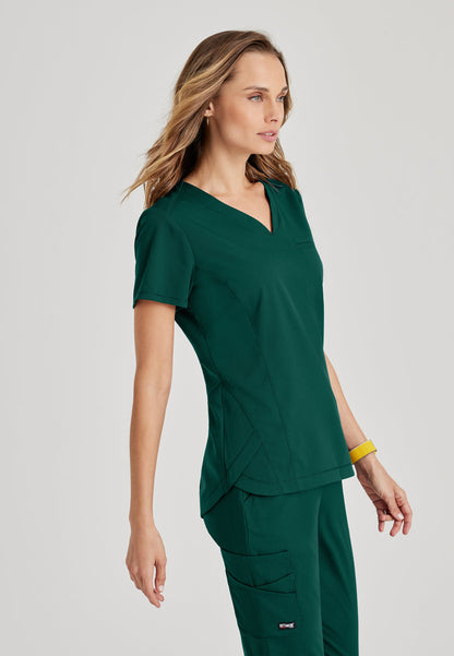 Greys Anatomy Stretch GRST136 Capri Tuck-in Scrub Top Hunter Green