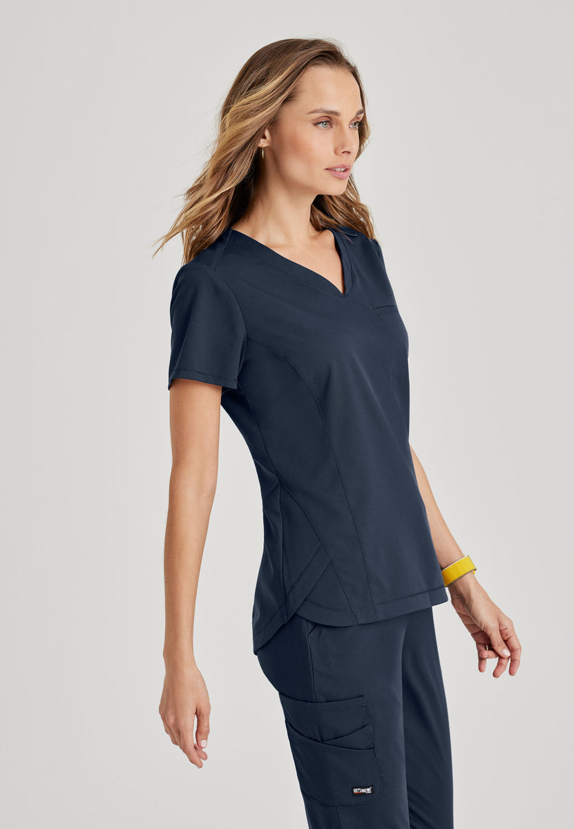 Greys Anatomy Stretch GRST136 Capri Tuck-in Scrub Top Steel