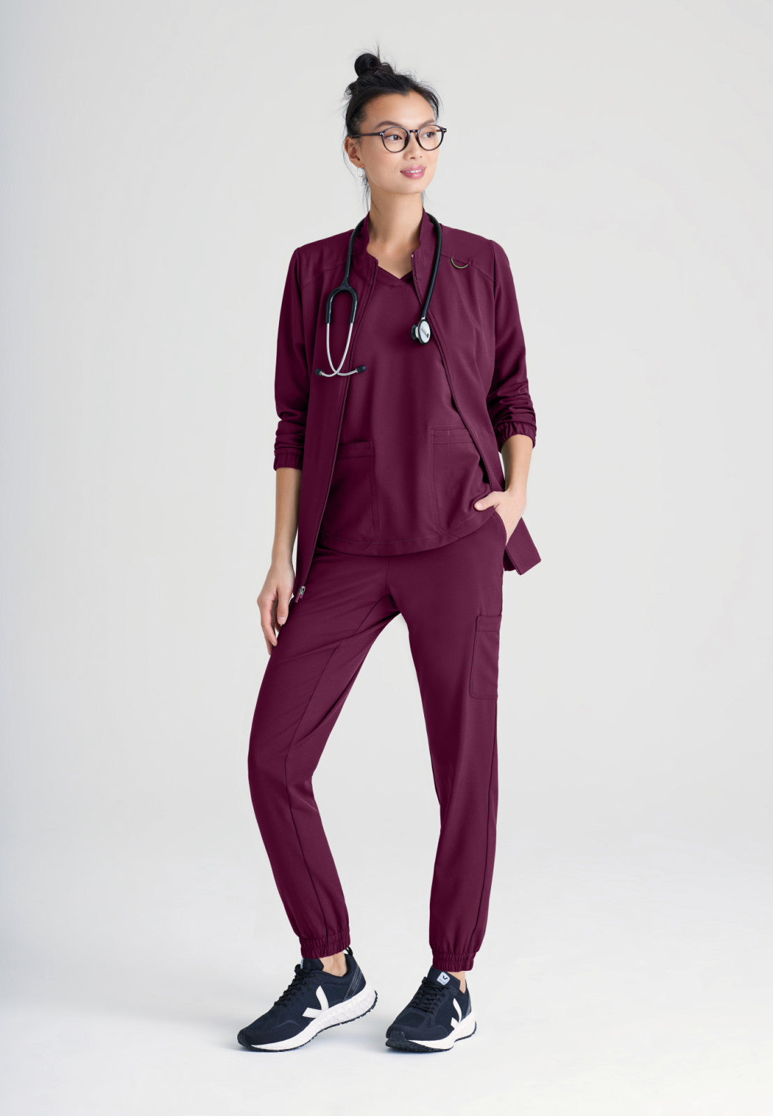 Greys Anatomy Evolve GSSW886 Virtue Scrub Jacket Wine