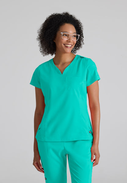 Greys Anatomy Stretch GRST136 Capri Tuck-in Scrub Top Alpine Aqua