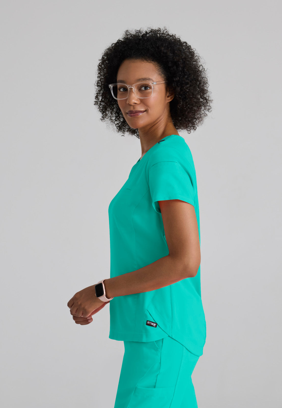 Greys Anatomy Stretch GRST136 Capri Tuck-in Scrub Top Alpine Aqua