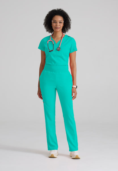 Greys Anatomy Stretch GRST136 Capri Tuck-in Scrub Top Alpine Aqua