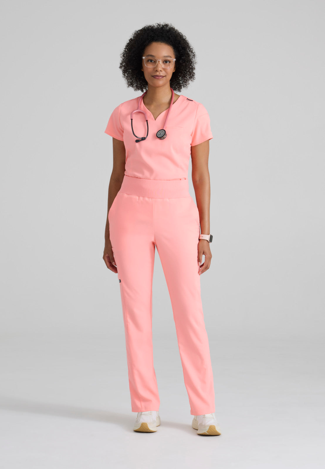 Greys Anatomy Stretch GRST136 Capri Tuck-in Scrub Top Bright Papaya