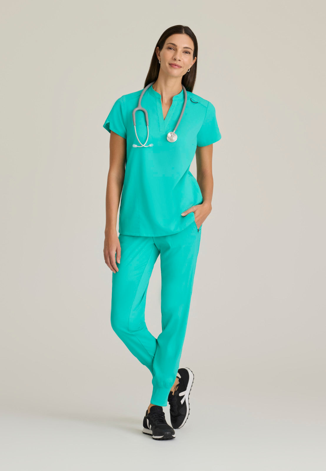 Greys Anatomy Stretch GRST230 Avery Scrub Top Alpine Aqua