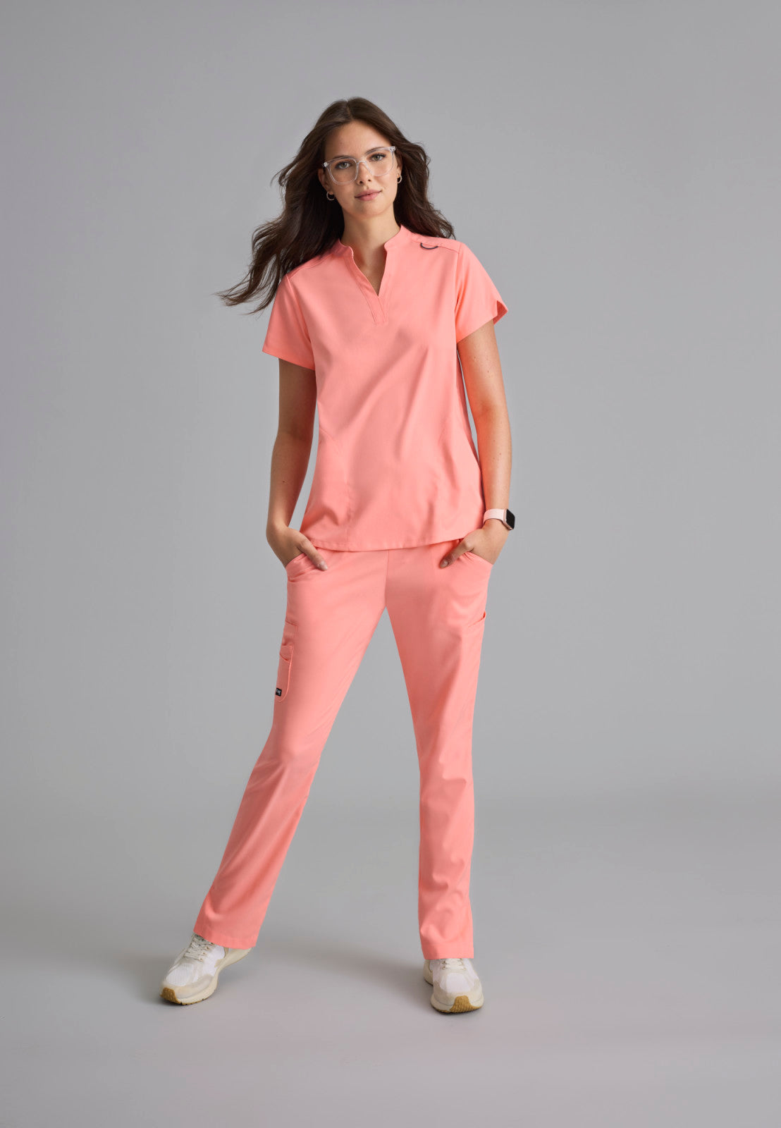 Greys Anatomy Stretch GRST230 Avery Scrub Top Bright Papaya