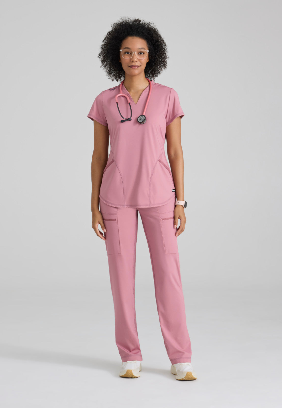 Greys Anatomy Knits GRST249 Define Knit Scrub Top Canyon Pink