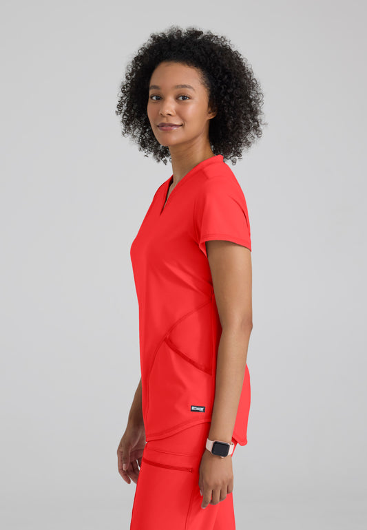 Greys Anatomy Knits GRST249 Define Knit Scrub Top Radiant Coral