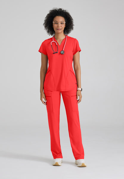 Greys Anatomy Knits GRST249 Define Knit Scrub Top Radiant Coral