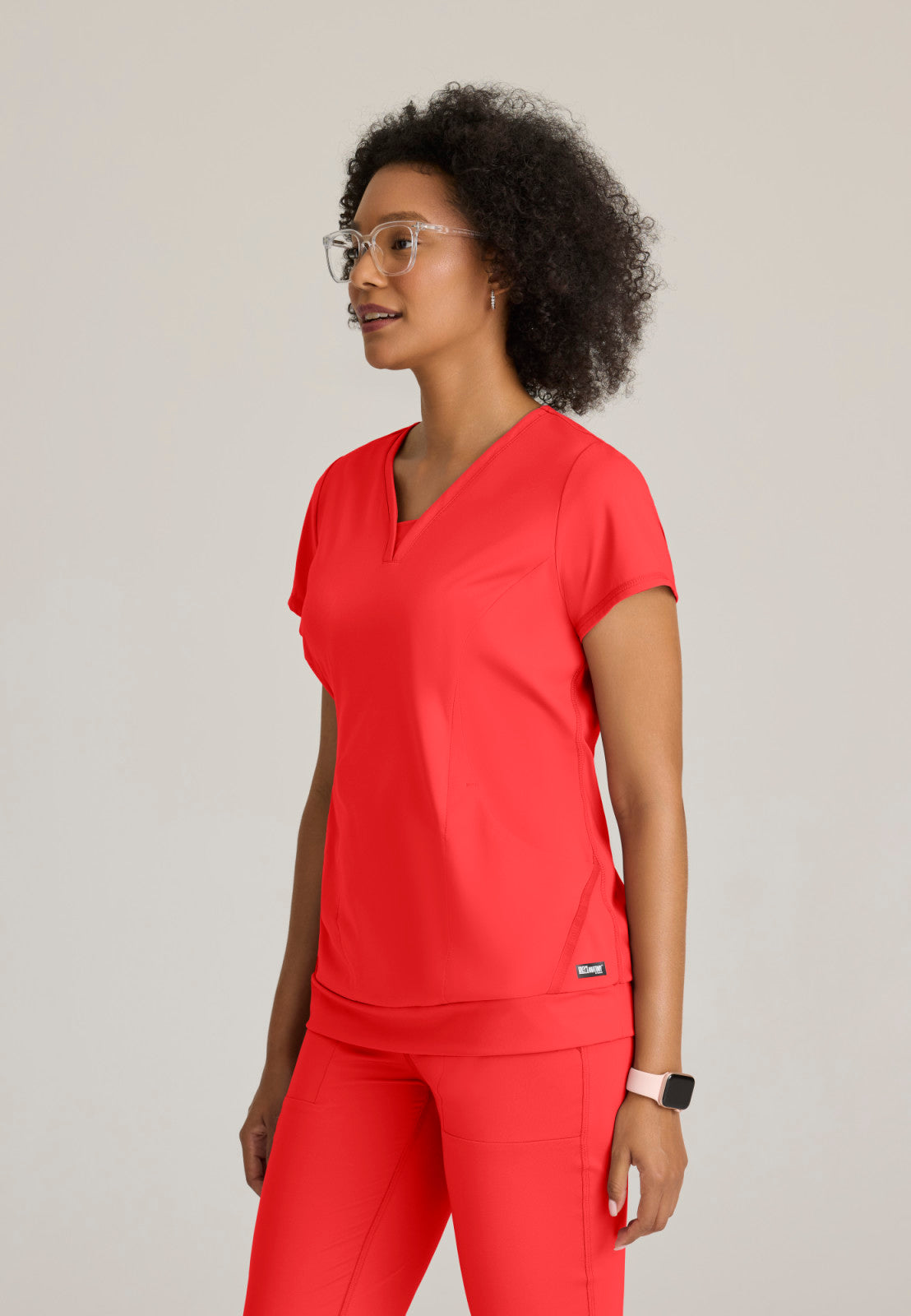 Greys Anatomy Knits GRST250 Motivate Knit Scrub Top Radiant Coral