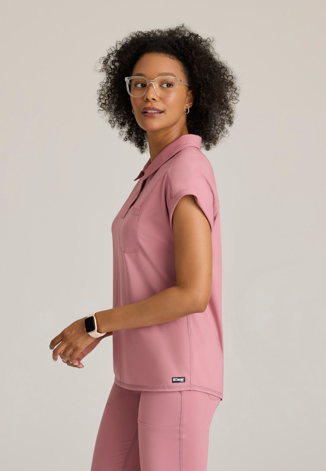 Greys Anatomy Knits GRST254 Renew Knit Scrub Top Canyon Pink