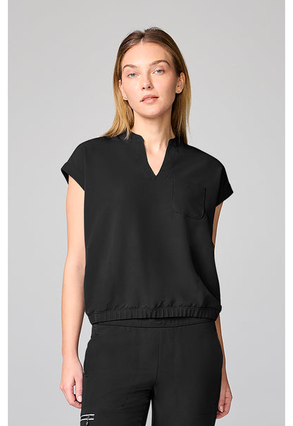 HH 360 HH00014 Women's Mandarin Collar Crop Scrub Top Black
