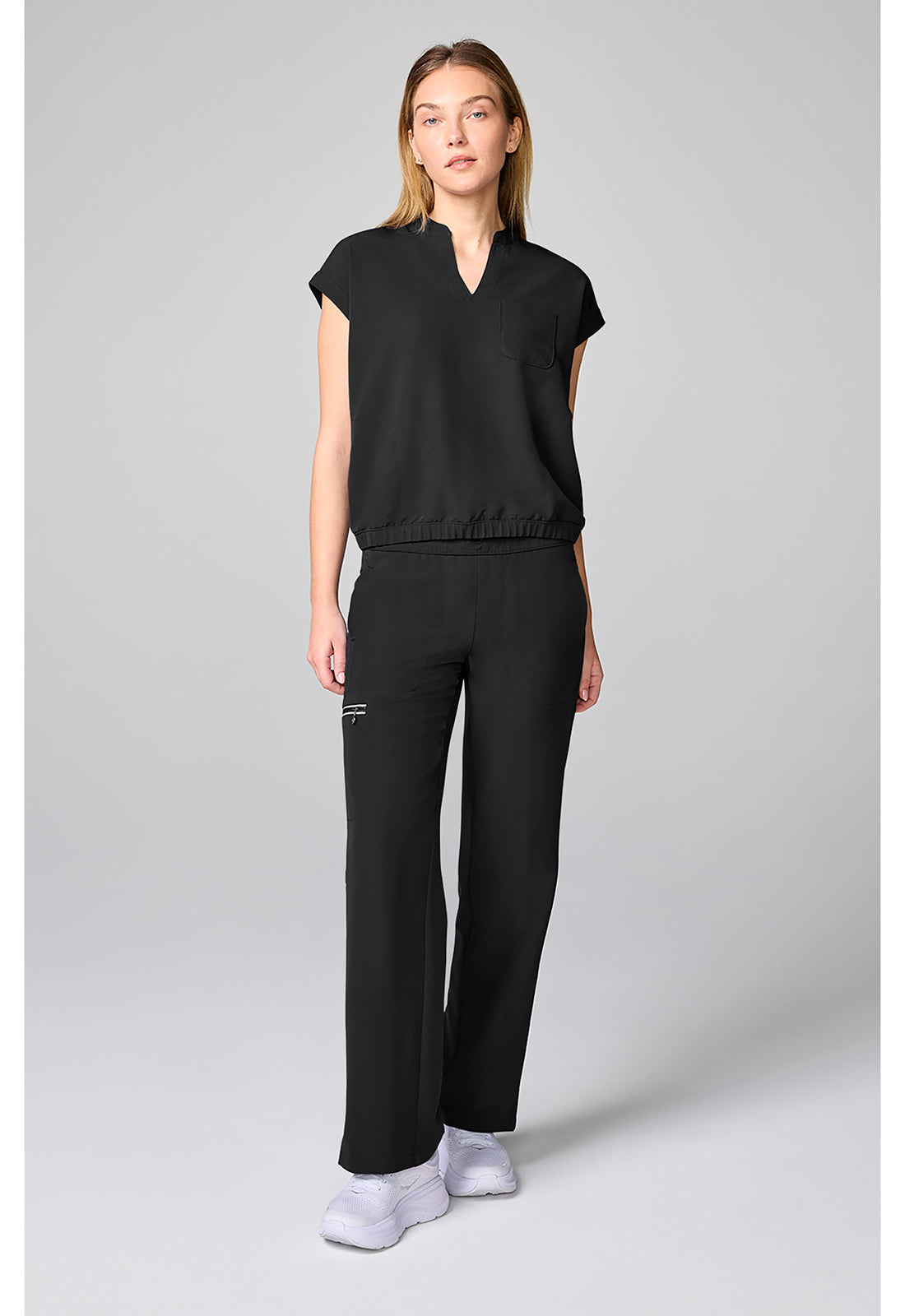 HH 360 HH00014 Women's Mandarin Collar Crop Scrub Top Black
