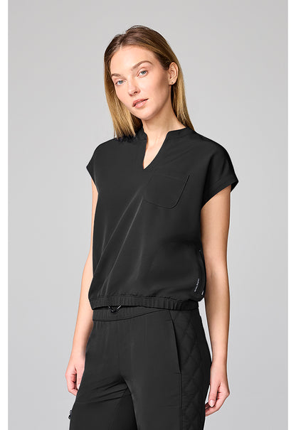 HH 360 HH00014 Women's Mandarin Collar Crop Scrub Top Black