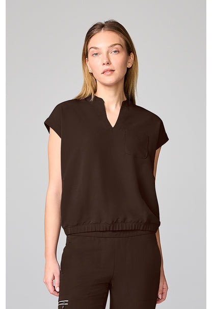 HH 360 HH00014 Women's Mandarin Collar Crop Scrub Top Dark Chocolate