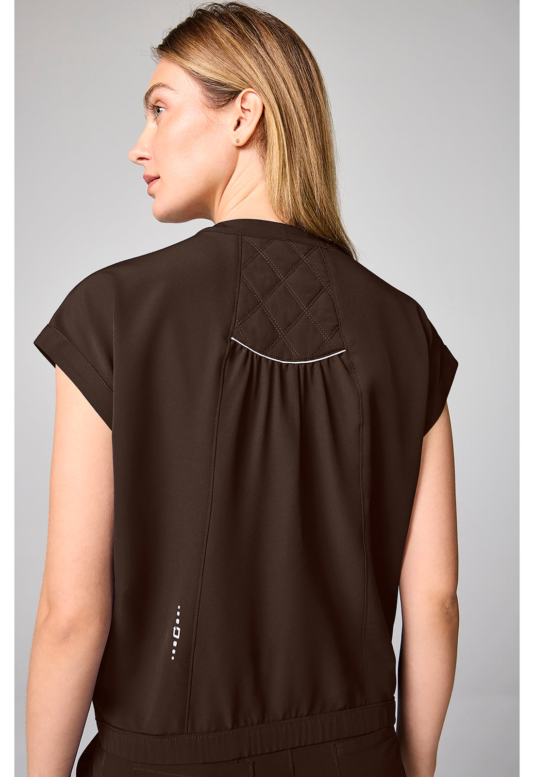 HH 360 HH00014 Women's Mandarin Collar Crop Scrub Top Dark Chocolate