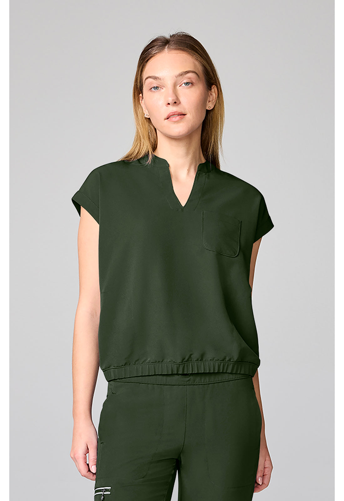 HH 360 HH00014 Women's Mandarin Collar Crop Scrub Top Dark Pine