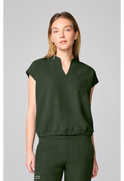 HH 360 HH00014 Women's Mandarin Collar Crop Scrub Top Dark Pine