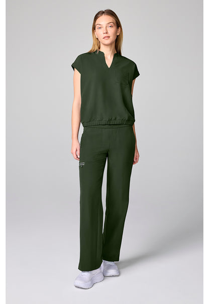HH 360 HH00014 Women's Mandarin Collar Crop Scrub Top Dark Pine