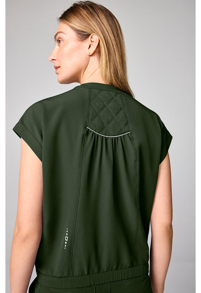 HH 360 HH00014 Women's Mandarin Collar Crop Scrub Top Dark Pine