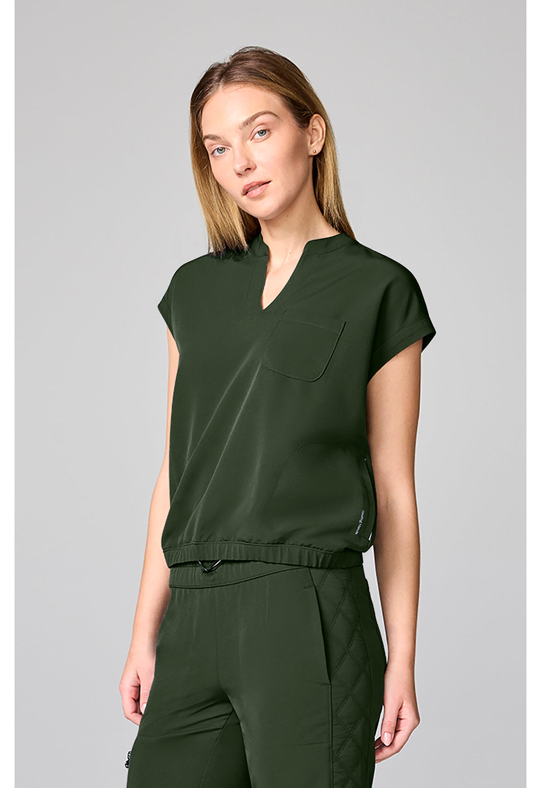 HH 360 HH00014 Women's Mandarin Collar Crop Scrub Top Dark Pine