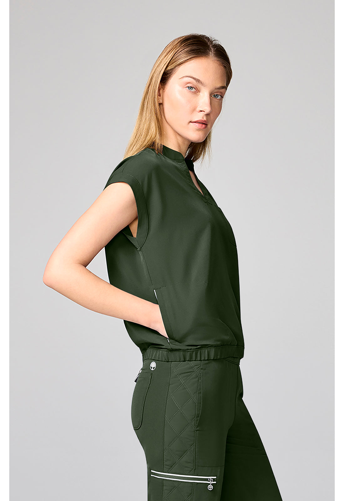 HH 360 HH00014 Women's Mandarin Collar Crop Scrub Top Dark Pine