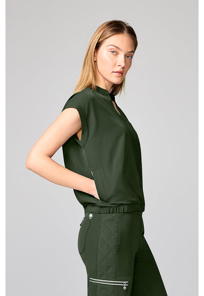 HH 360 HH00014 Women's Mandarin Collar Crop Scrub Top Dark Pine
