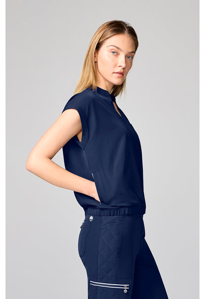 HH 360 HH00014 Women's Mandarin Collar Crop Scrub Top Navy