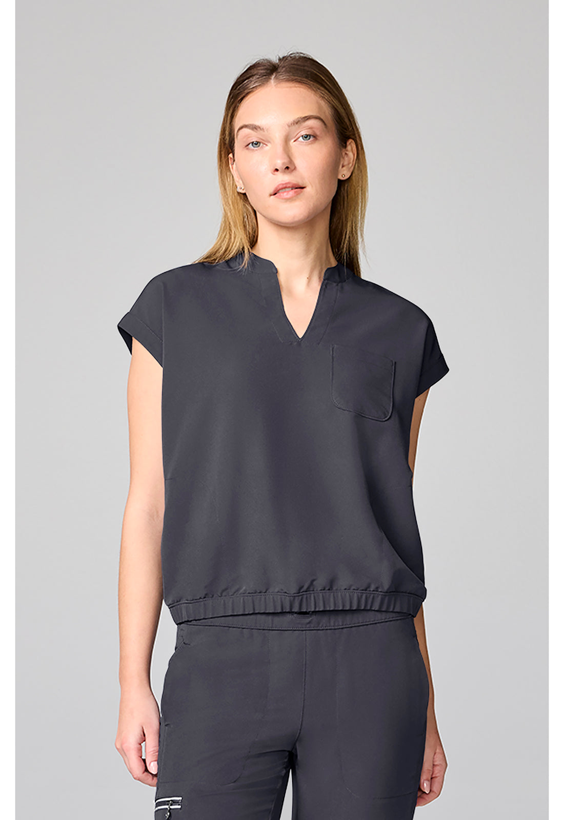 HH 360 HH00014 Women's Mandarin Collar Crop Scrub Top Pewter