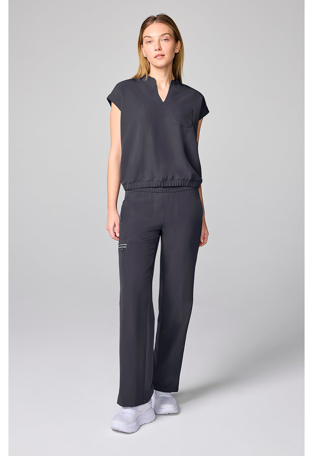 HH 360 HH00014 Women's Mandarin Collar Crop Scrub Top Pewter