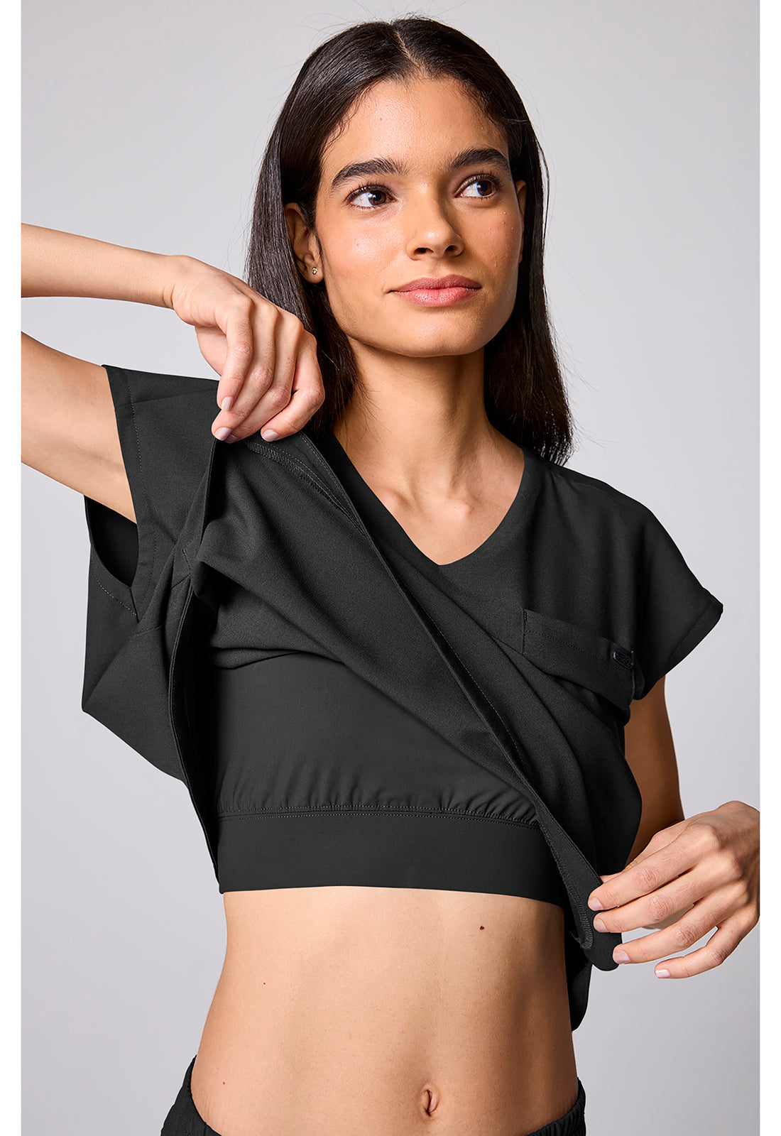 Quest HH00029 Women's Built In Bra Dolman Scrub Top Black