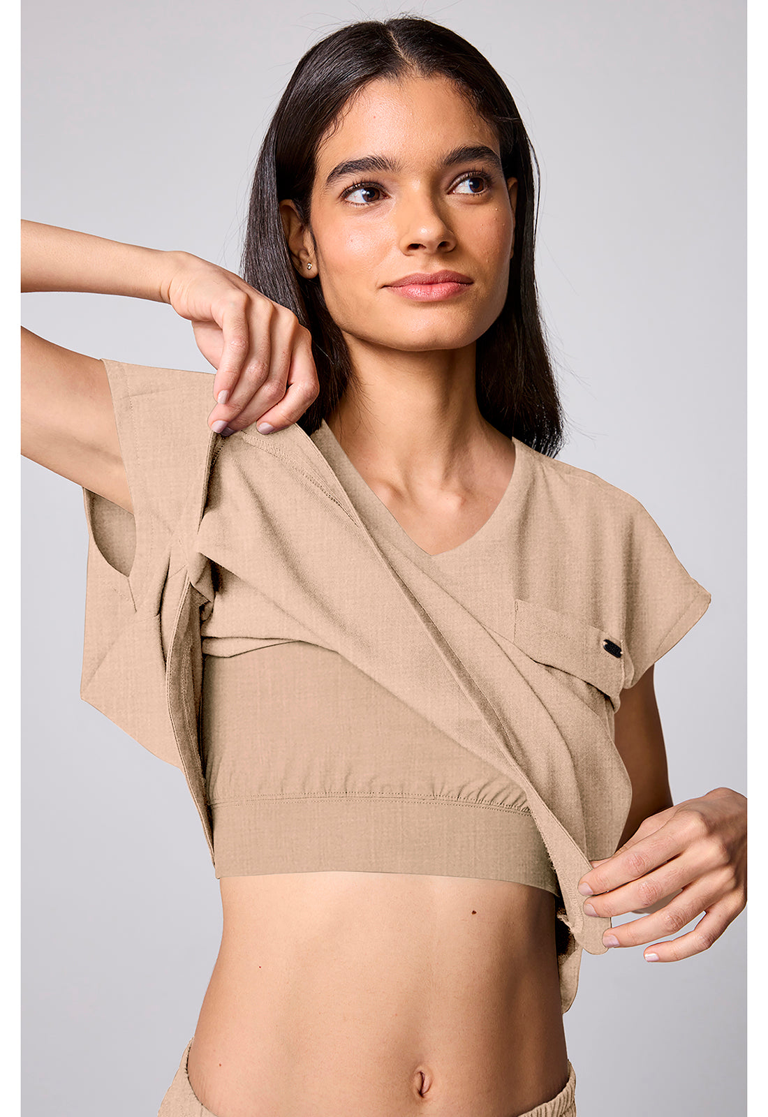 Quest HH00029 Women's Built In Bra Dolman Scrub Top Desert Taupe