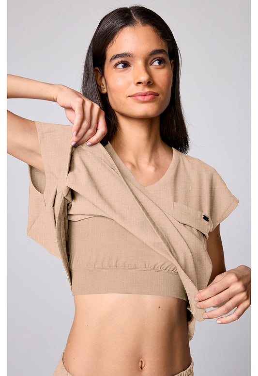 Quest HH00029 Women's Built In Bra Dolman Scrub Top Desert Taupe