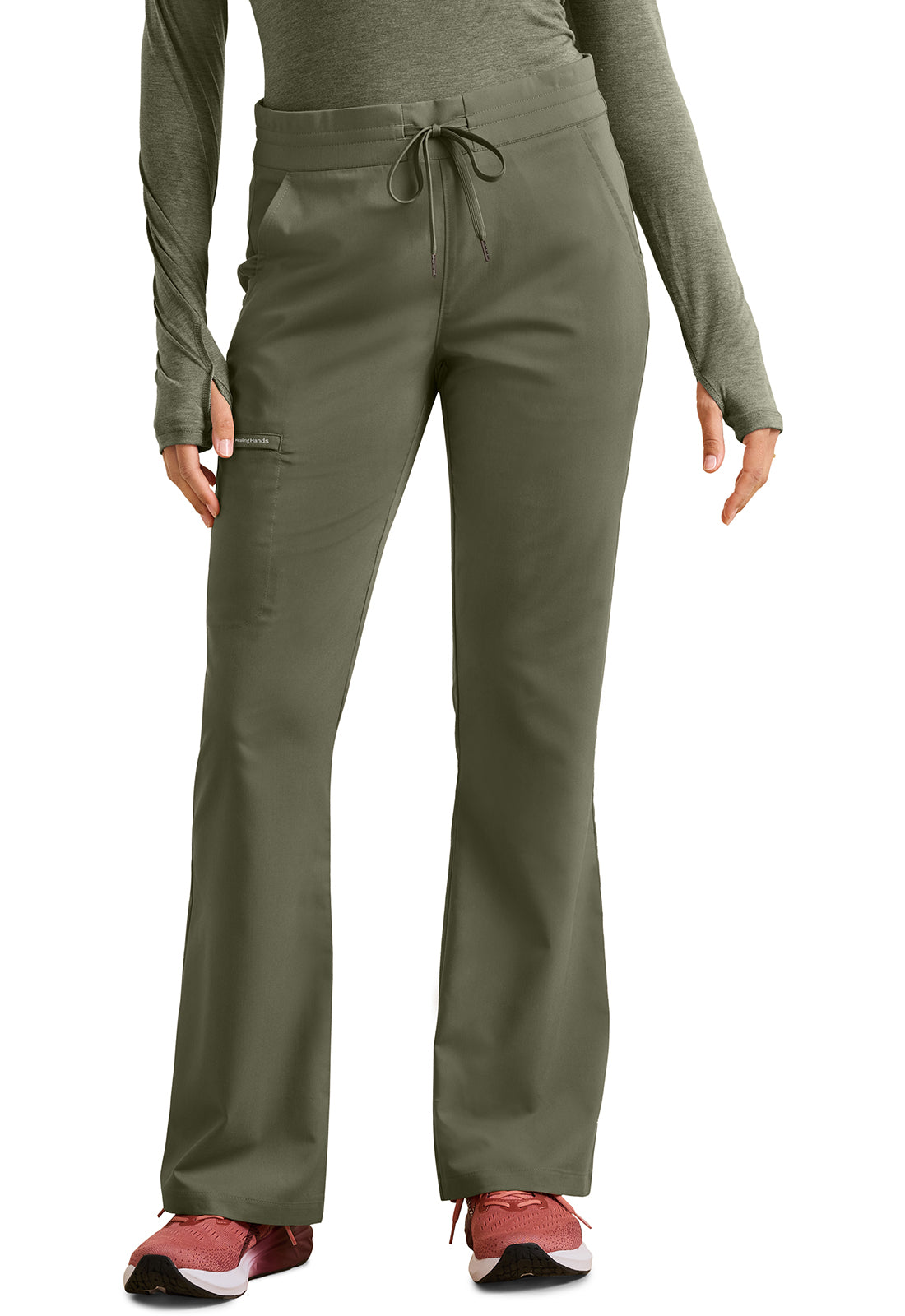 Purple Label HH008 Women's Tessa Mid Rise Drawstring Boot Cut Scrub Pants Olive