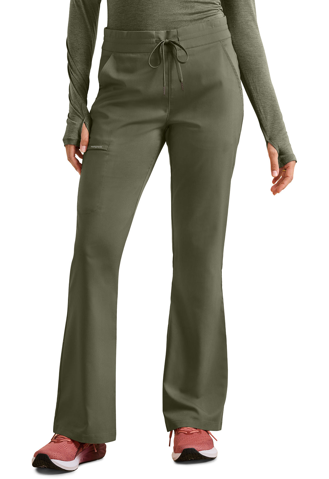Purple Label HH008 Women's Tessa Mid Rise Drawstring Boot Cut Scrub Pants Olive