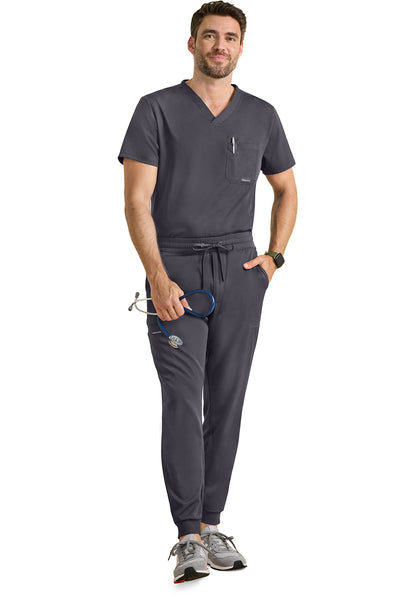 HH Works HH054 Men's Rafael Men's Mid Rise Zip Fly Scrub Joggers Pewter