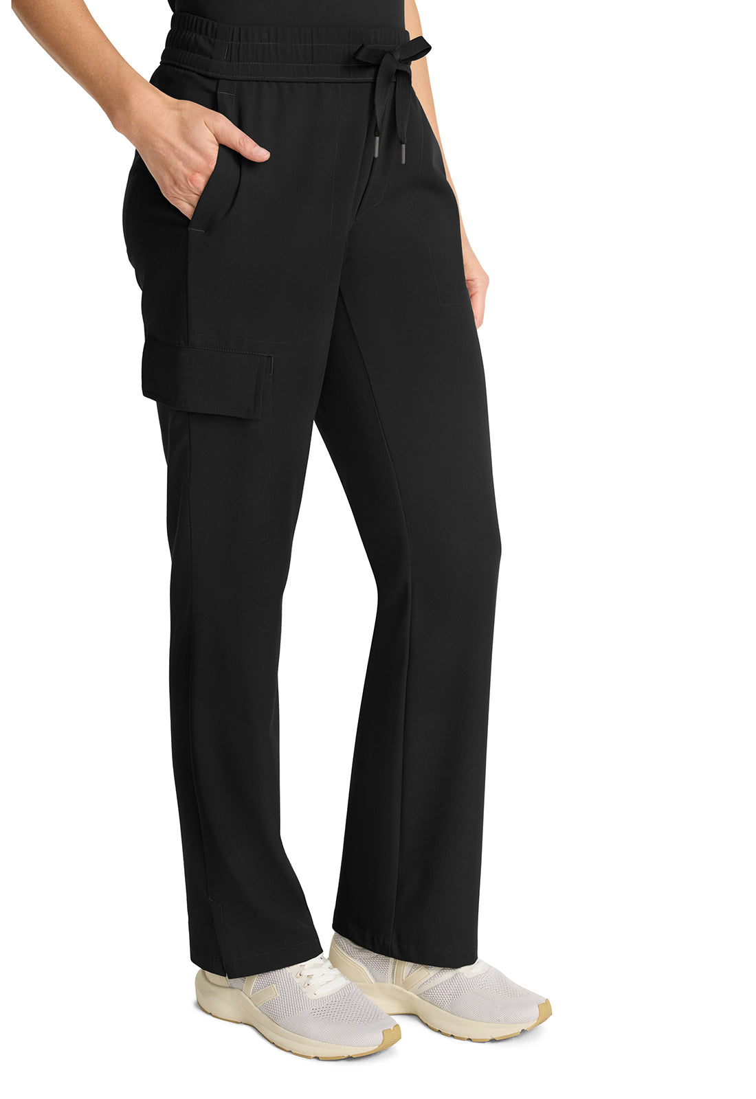 Healing Hands Model Image Mid Rise Drawstring Straight Leg Pants In Color Black Image 4