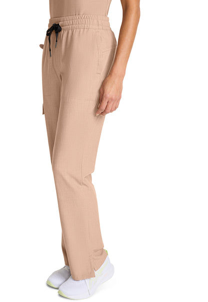 Healing Hands Model Image Mid Rise Drawstring Straight Leg Pants In Color Desert Taupe Image 2