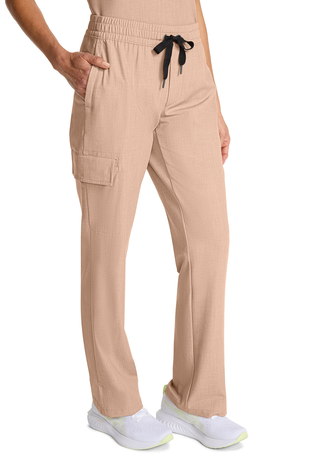 Healing Hands Model Image Mid Rise Drawstring Straight Leg Pants In Color Desert Taupe Image 4