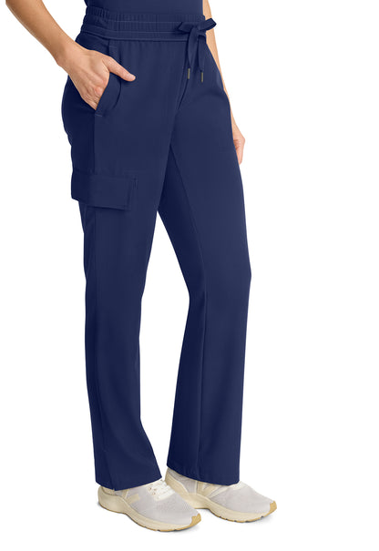 Healing Hands Model Image Mid Rise Drawstring Straight Leg Pants In Color Navy Image 4