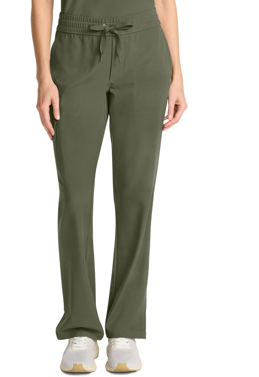 Healing Hands Model Image Mid Rise Drawstring Straight Leg Pants In Color Olive Image 1