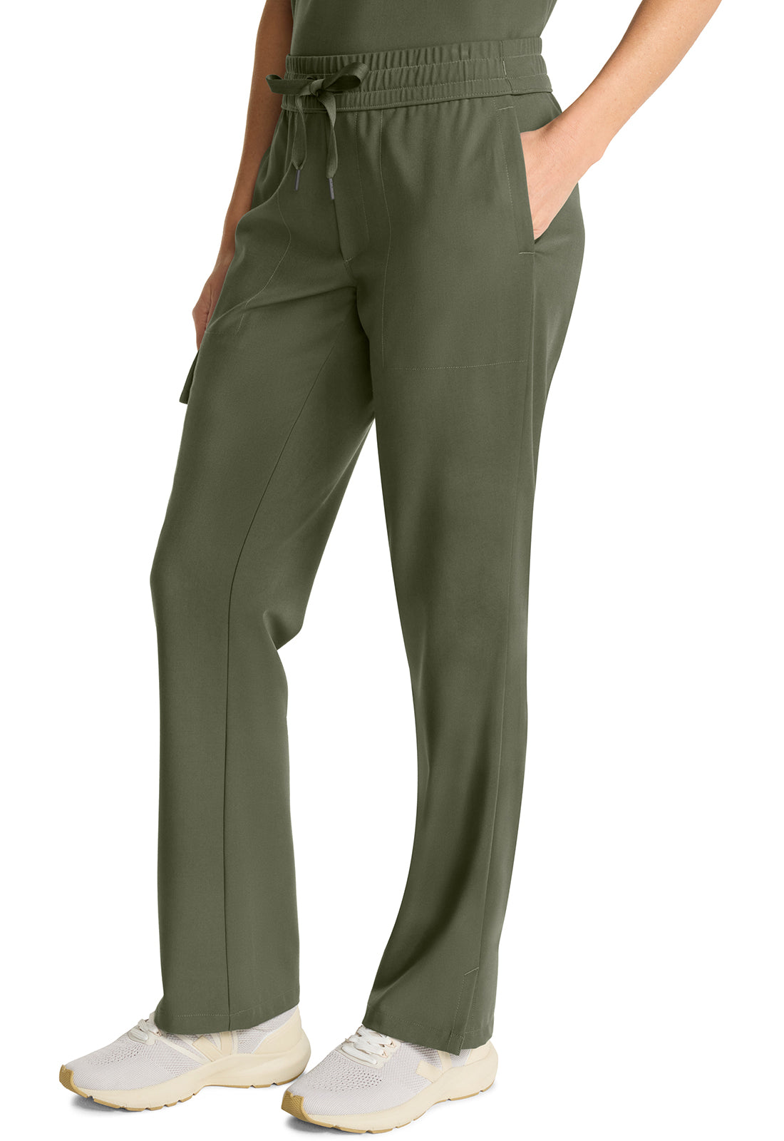 Healing Hands Model Image Mid Rise Drawstring Straight Leg Pants In Color Olive Image 2