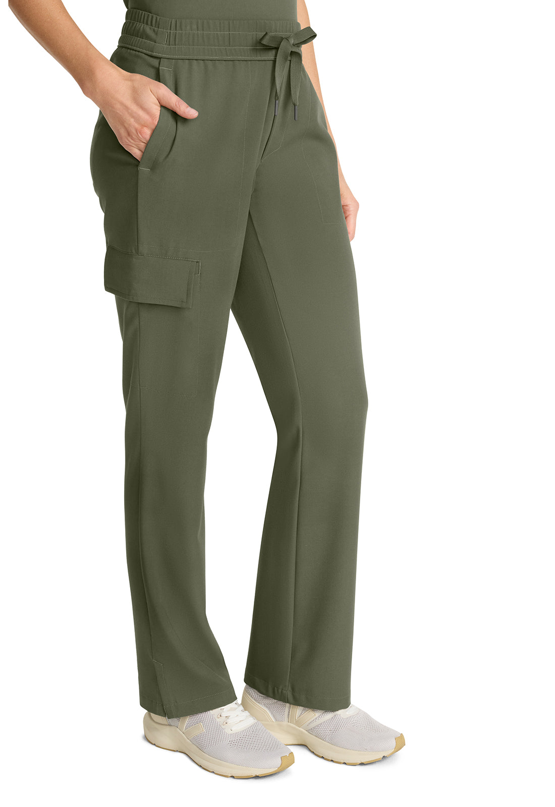 Healing Hands Model Image Mid Rise Drawstring Straight Leg Pants In Color Olive Image 4