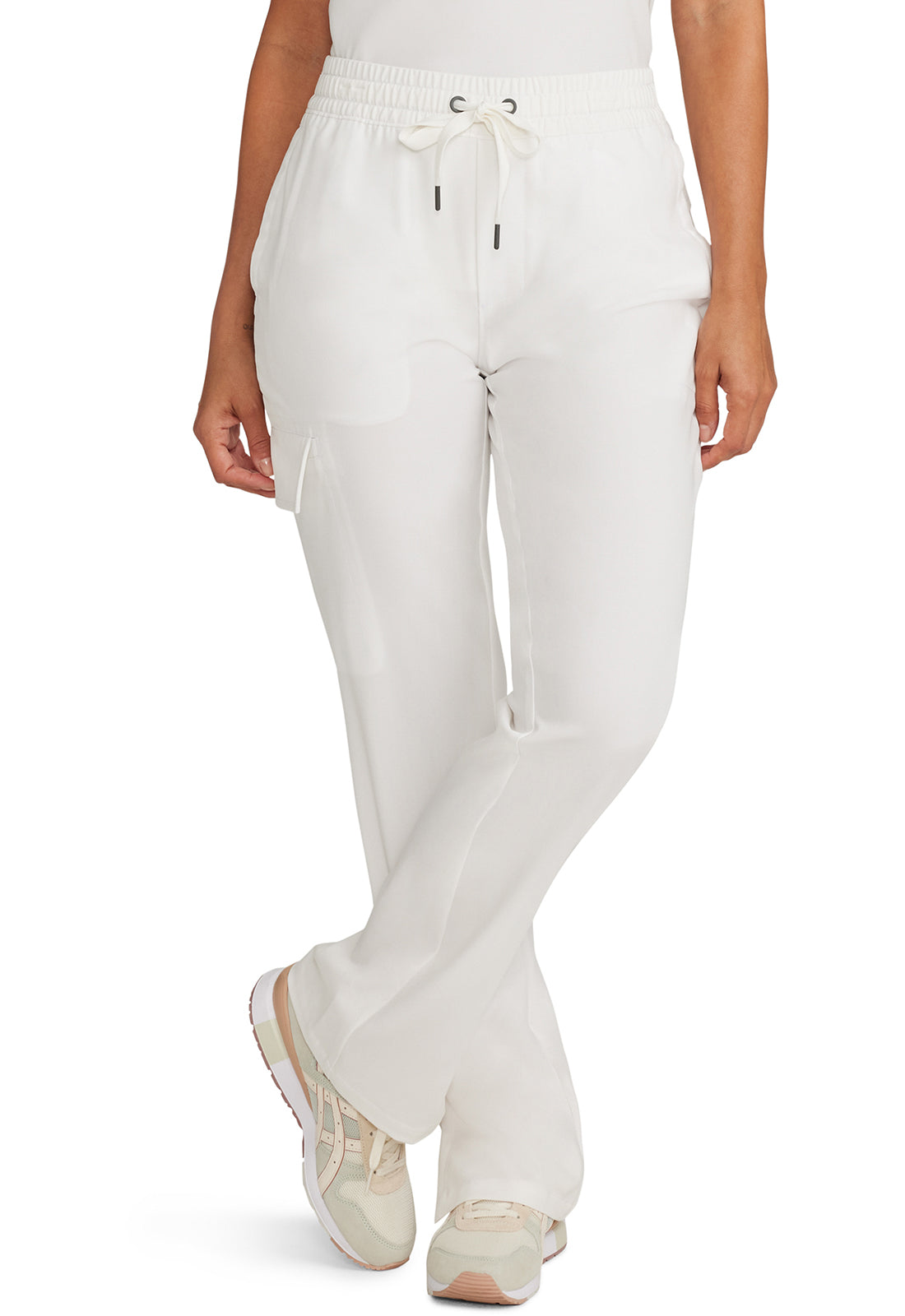 Healing Hands Model Image Mid Rise Drawstring Straight Leg Pants In Color White Gardenia Image 1