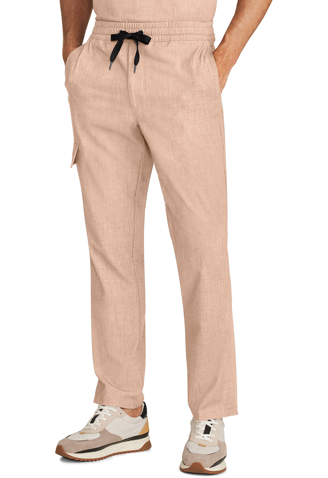 Healing Hands Model Image Men's Zip Fly Drawstring Pants In Color Desert Taupe Image 2