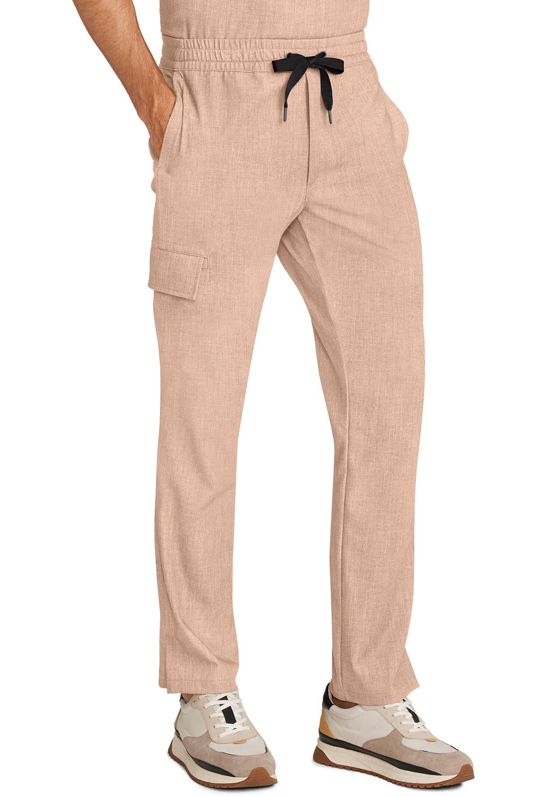 Healing Hands Model Image Men's Zip Fly Drawstring Pants In Color Desert Taupe Image 4