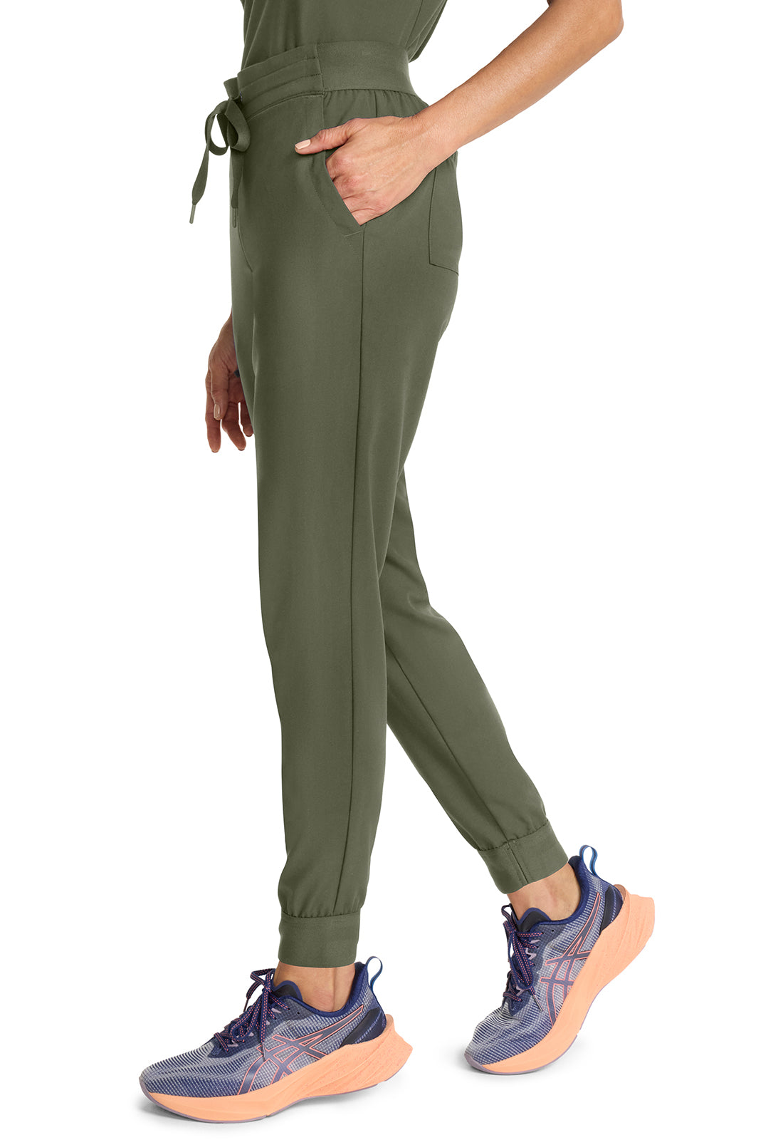 Healing Hands Model Image Women's Mid Rise Jogger In Color Olive Image 2